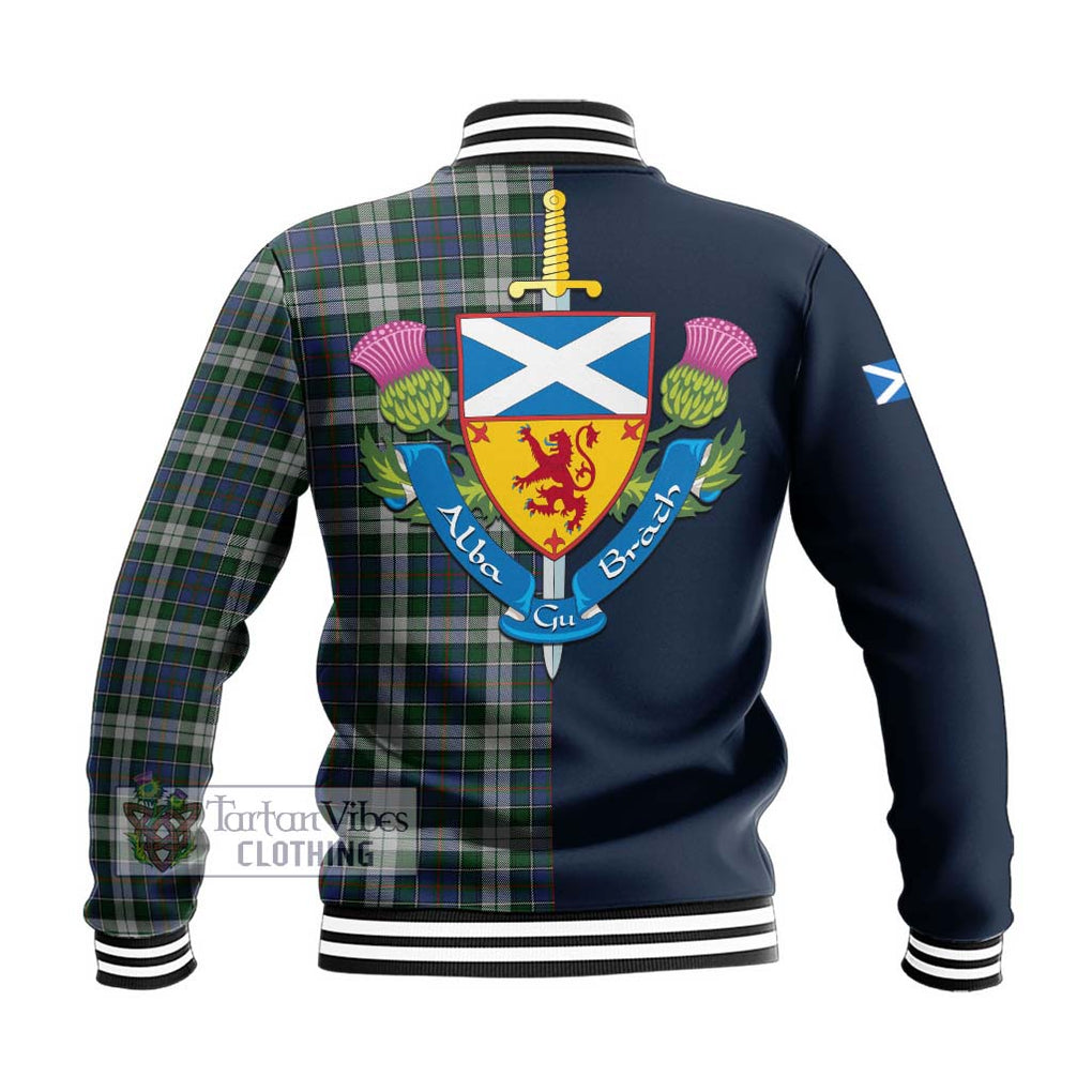 Tartan Vibes Clothing MacInnes Dress Tartan Baseball Jacket with Scottish Lion Royal Arm Half Style