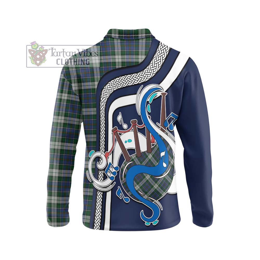 Tartan Vibes Clothing MacInnes Dress Tartan Long Sleeve Polo Shirt with Epic Bagpipe Style