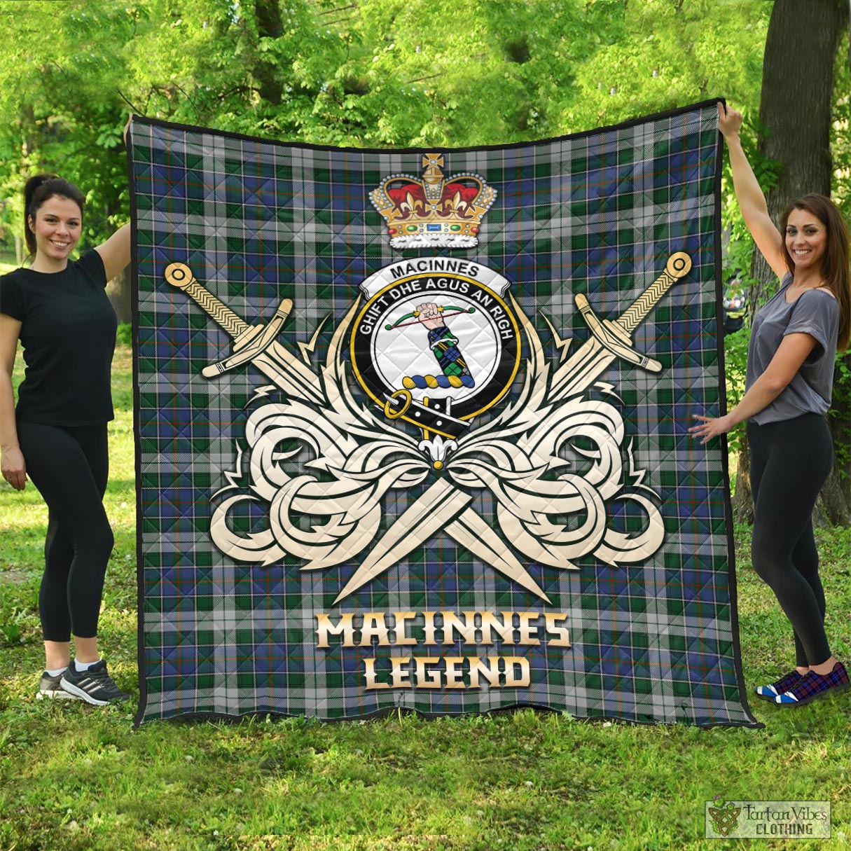 Tartan Vibes Clothing MacInnes Dress Tartan Quilt with Clan Crest and the Golden Sword of Courageous Legacy