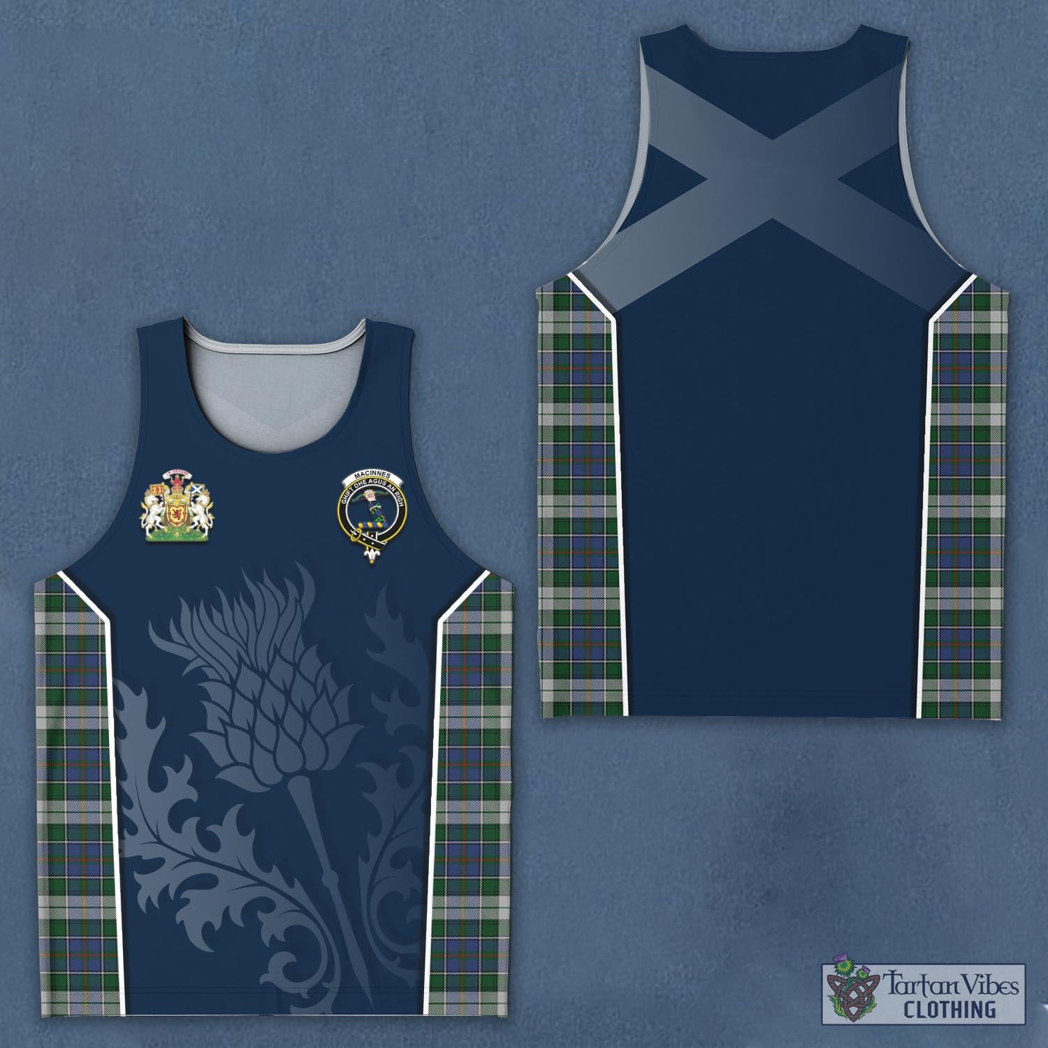 Tartan Vibes Clothing MacInnes Dress Tartan Men's Tanks Top with Family Crest and Scottish Thistle Vibes Sport Style