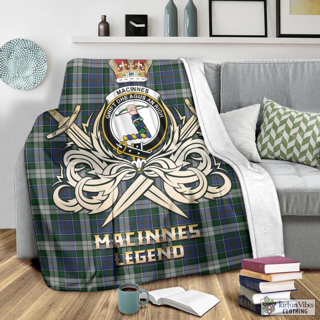 Tartan Vibes Clothing MacInnes Dress Tartan Blanket with Clan Crest and the Golden Sword of Courageous Legacy