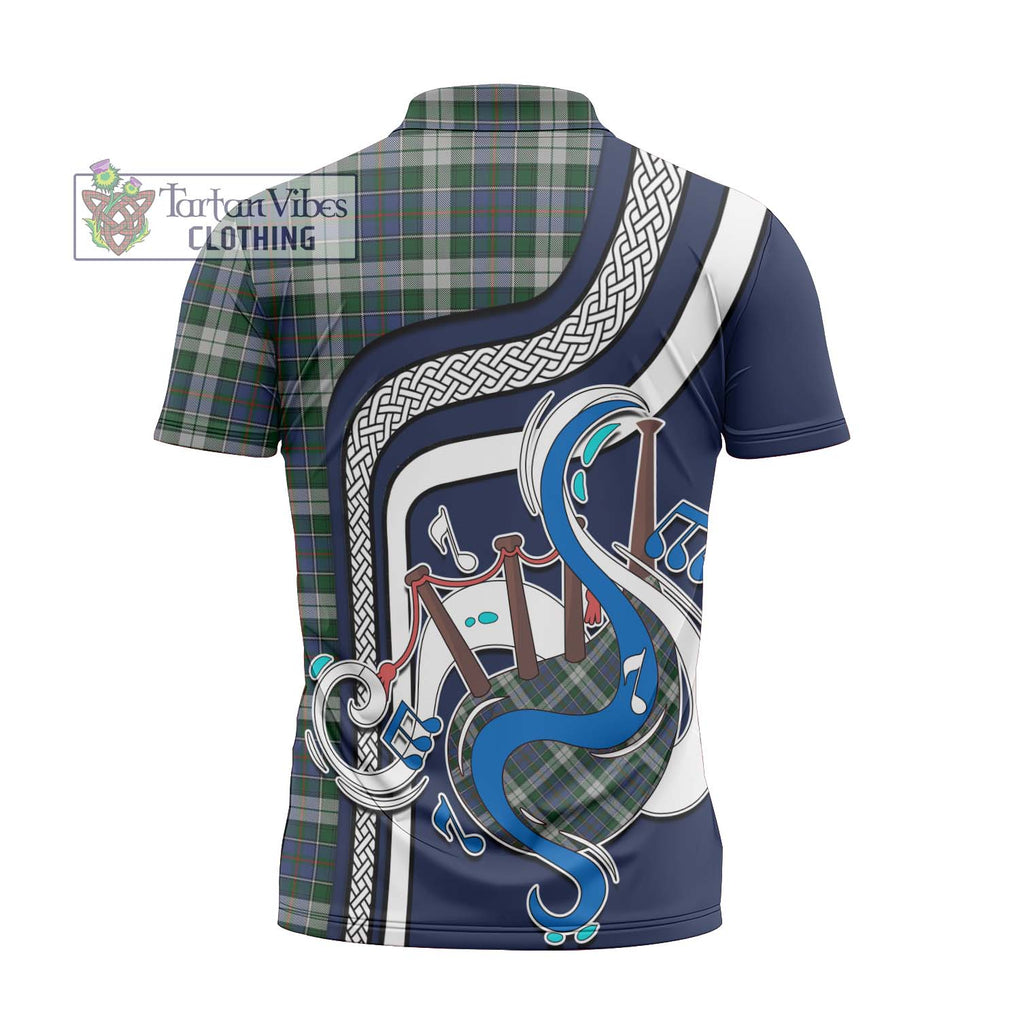 MacInnes Dress Tartan Zipper Polo Shirt with Epic Bagpipe Style - Tartanvibesclothing Shop