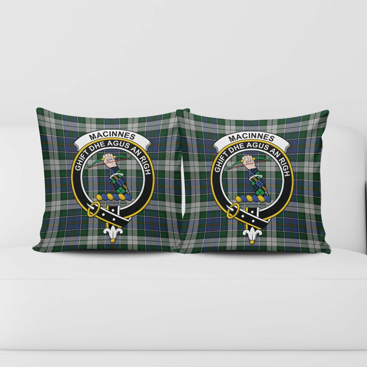 MacInnes Dress Tartan Pillow Cover with Family Crest - Tartanvibesclothing