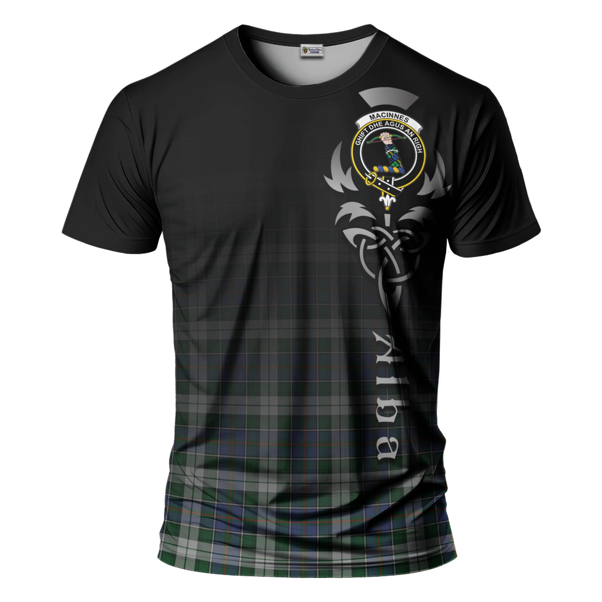 Tartan Vibes Clothing MacInnes Dress Tartan T-Shirt Featuring Alba Gu Brath Family Crest Celtic Inspired