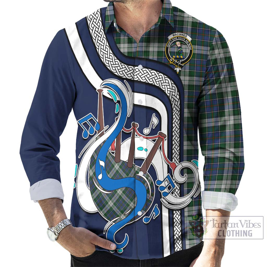 MacInnes Dress Tartan Long Sleeve Button Shirt with Epic Bagpipe Style - Tartanvibesclothing Shop