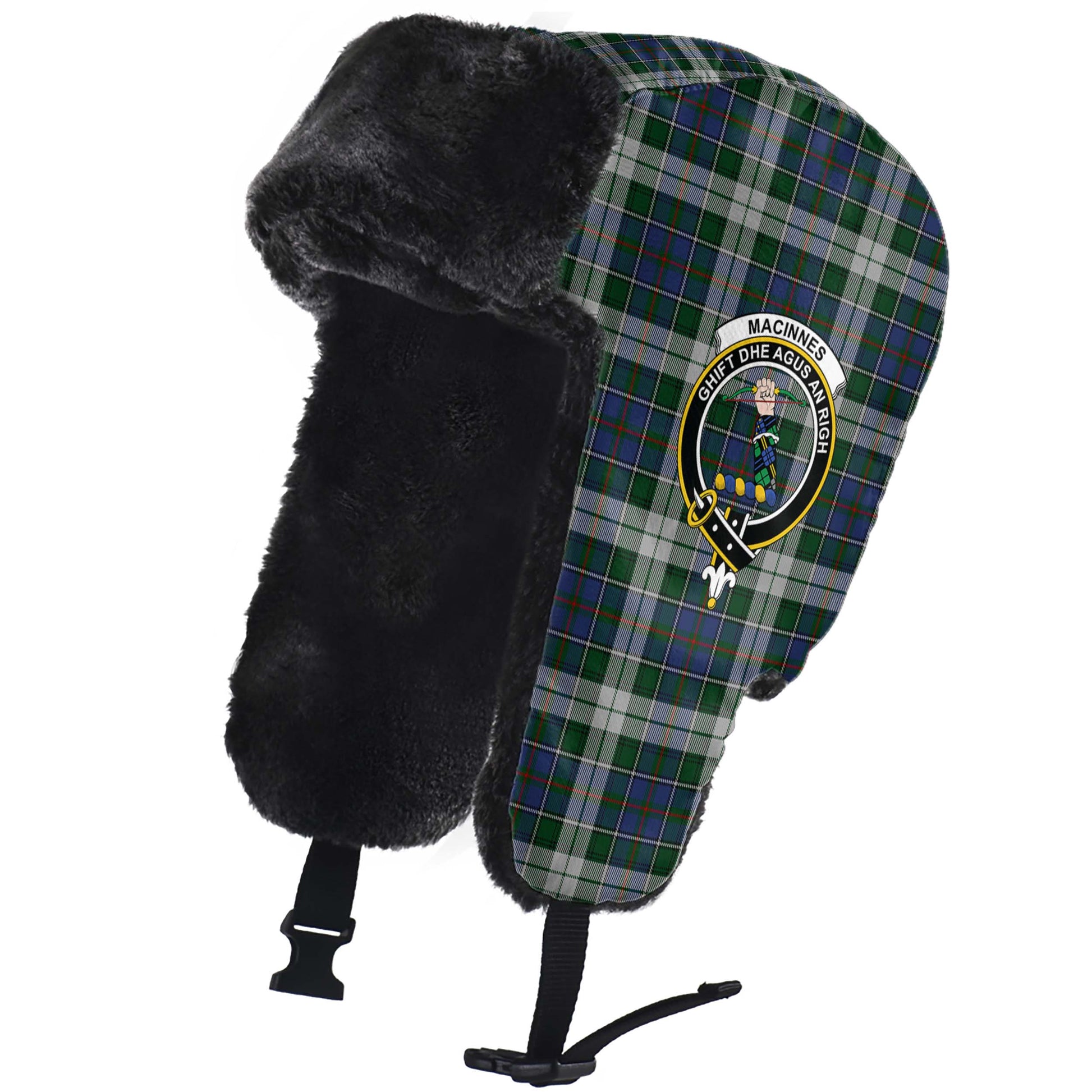 MacInnes Dress Tartan Winter Trapper Hat with Family Crest - Tartanvibesclothing