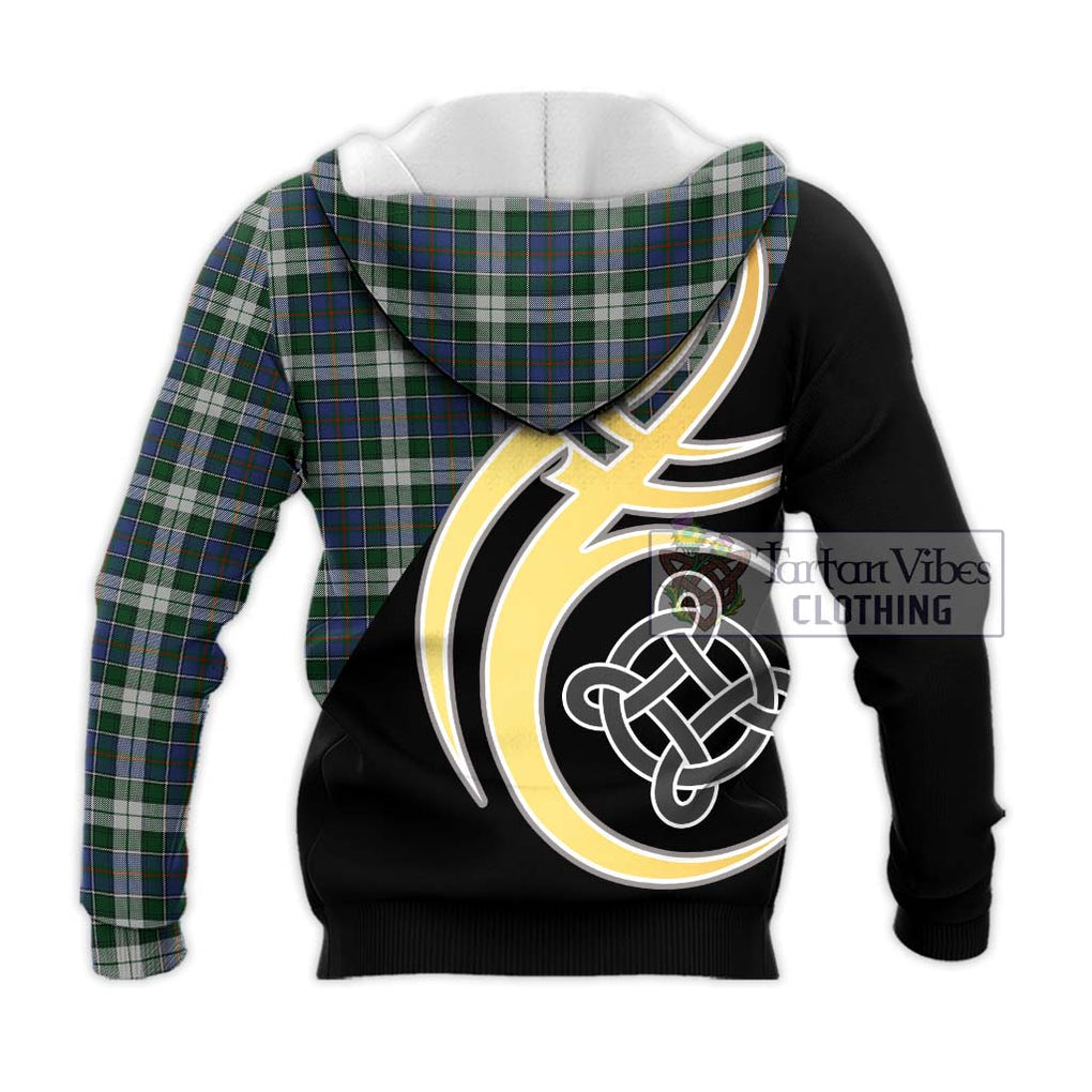 MacInnes Dress Tartan Knitted Hoodie with Family Crest and Celtic Symbol Style - Tartan Vibes Clothing