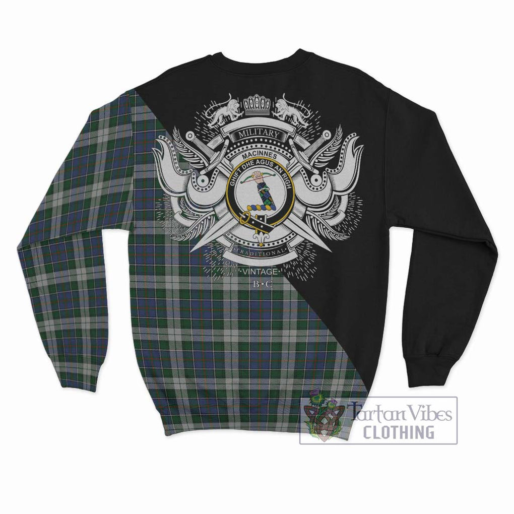 MacInnes Dress Tartan Sweatshirt with Family Crest and Military Logo Style - Tartanvibesclothing Shop