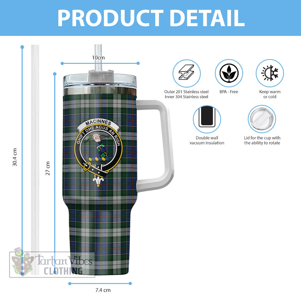 Tartan Vibes Clothing MacInnes Dress Tartan and Family Crest Tumbler with Handle