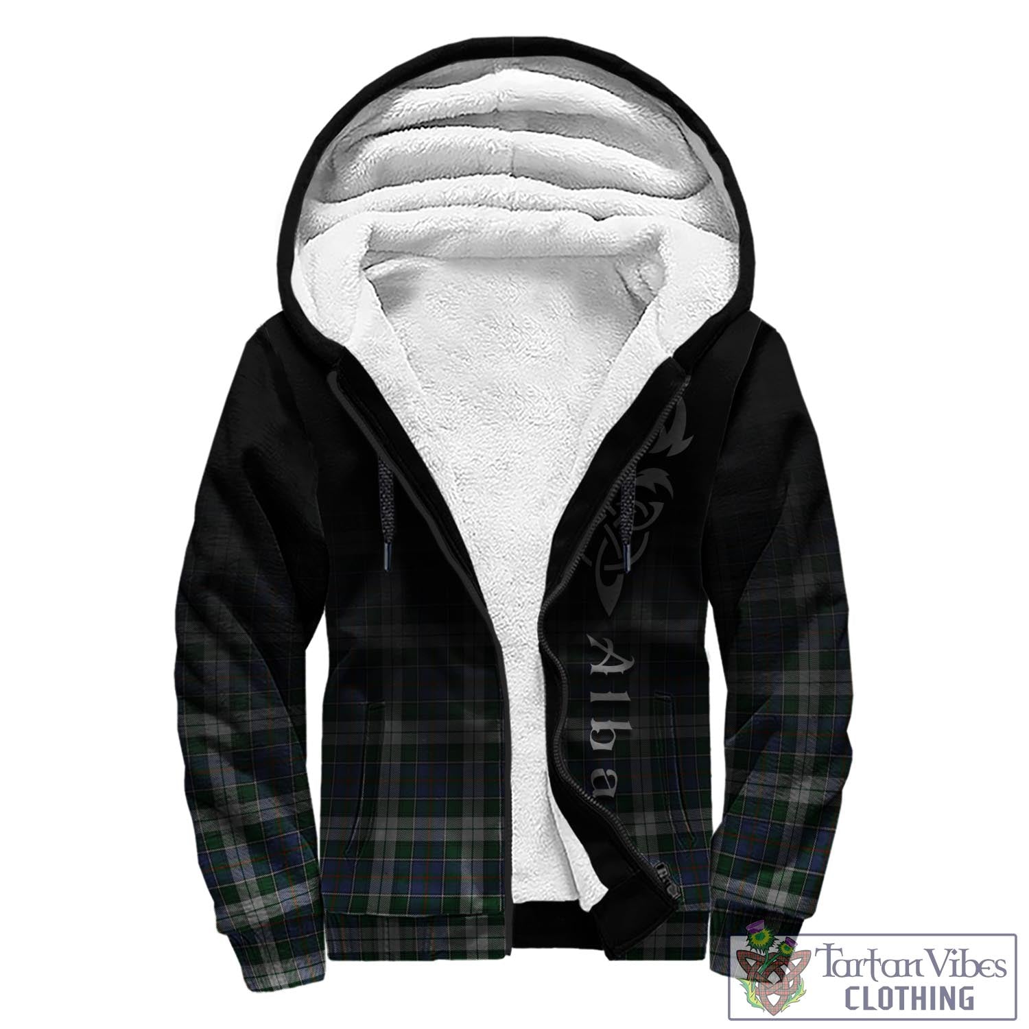 Tartan Vibes Clothing MacInnes Dress Tartan Sherpa Hoodie Featuring Alba Gu Brath Family Crest Celtic Inspired