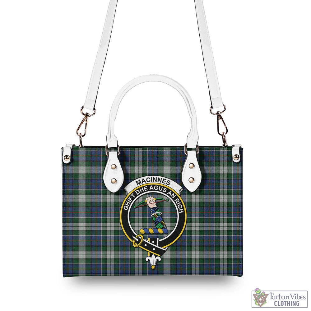 Tartan Vibes Clothing MacInnes Dress Tartan Luxury Leather Handbags with Family Crest