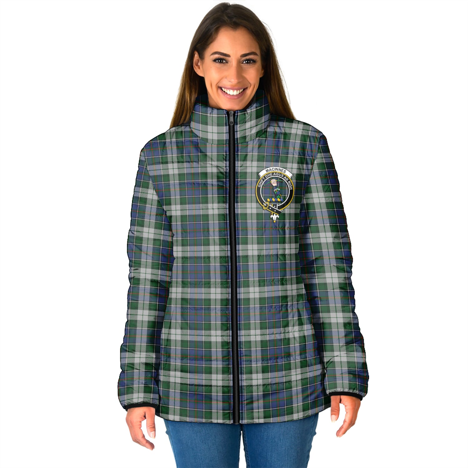 MacInnes Dress Tartan Padded Jacket with Family Crest - Tartan Vibes Clothing