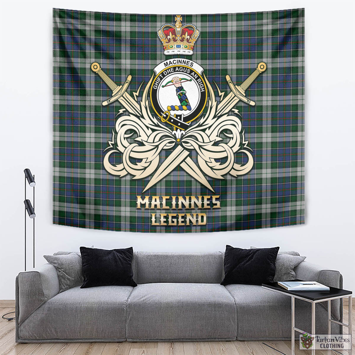 Tartan Vibes Clothing MacInnes Dress Tartan Tapestry with Clan Crest and the Golden Sword of Courageous Legacy