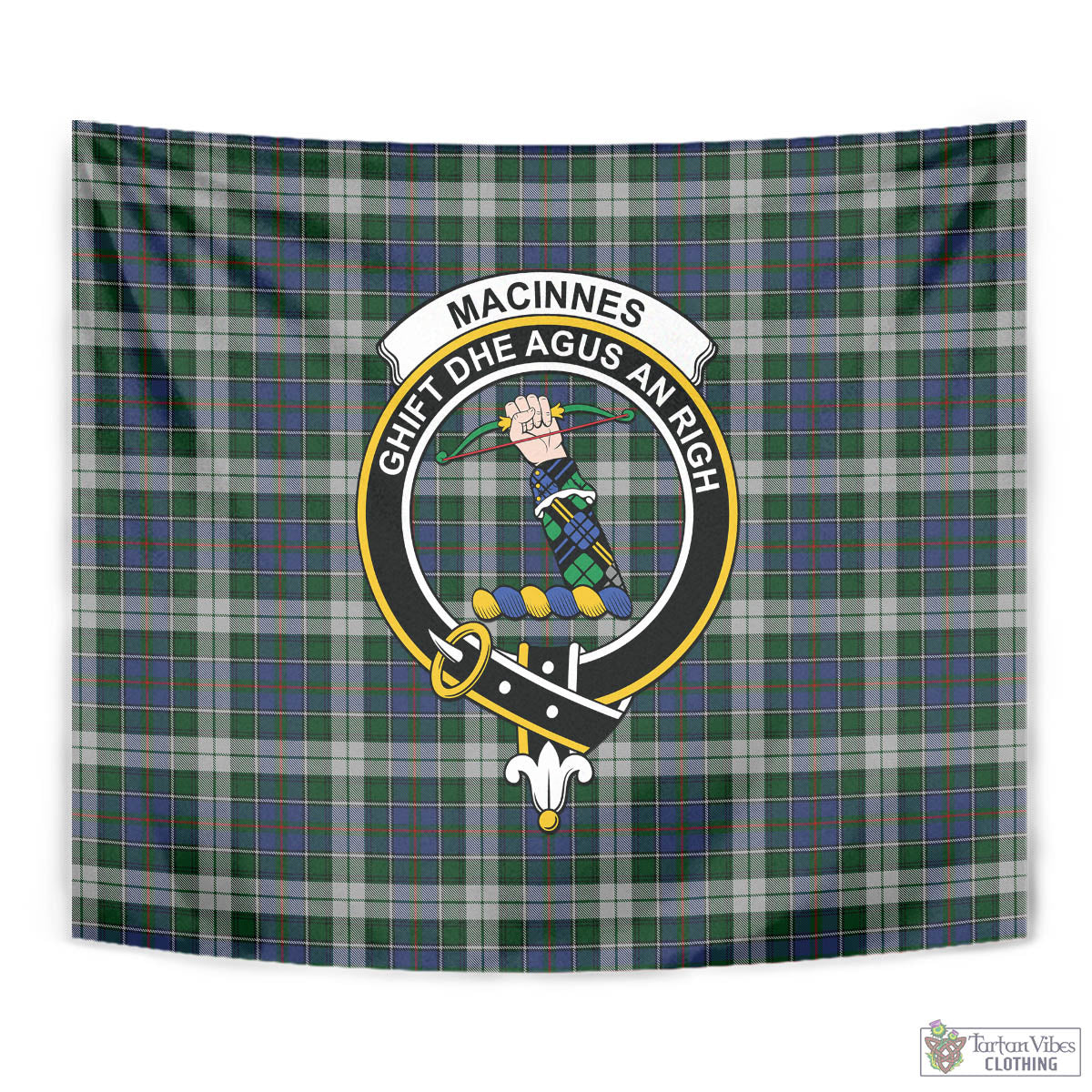 Tartan Vibes Clothing MacInnes Dress Tartan Tapestry Wall Hanging and Home Decor for Room with Family Crest