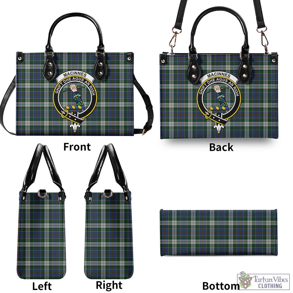 Tartan Vibes Clothing MacInnes Dress Tartan Luxury Leather Handbags with Family Crest