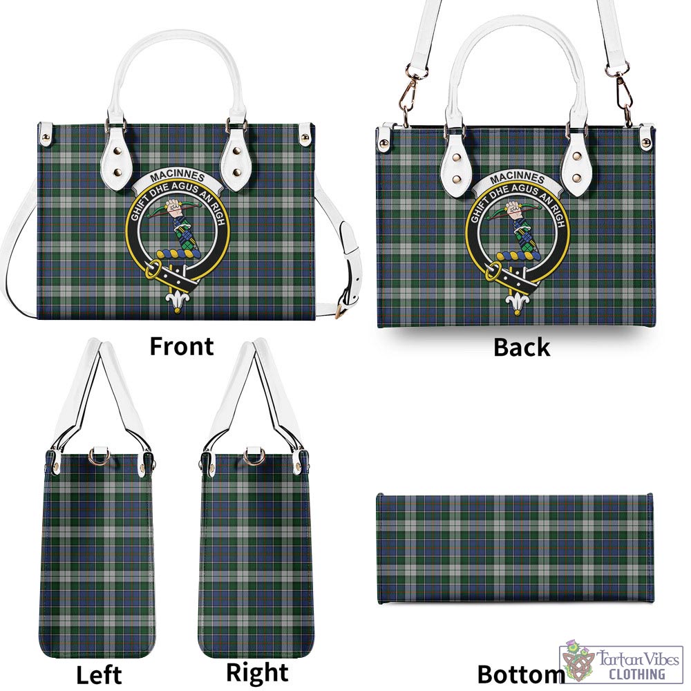 Tartan Vibes Clothing MacInnes Dress Tartan Luxury Leather Handbags with Family Crest