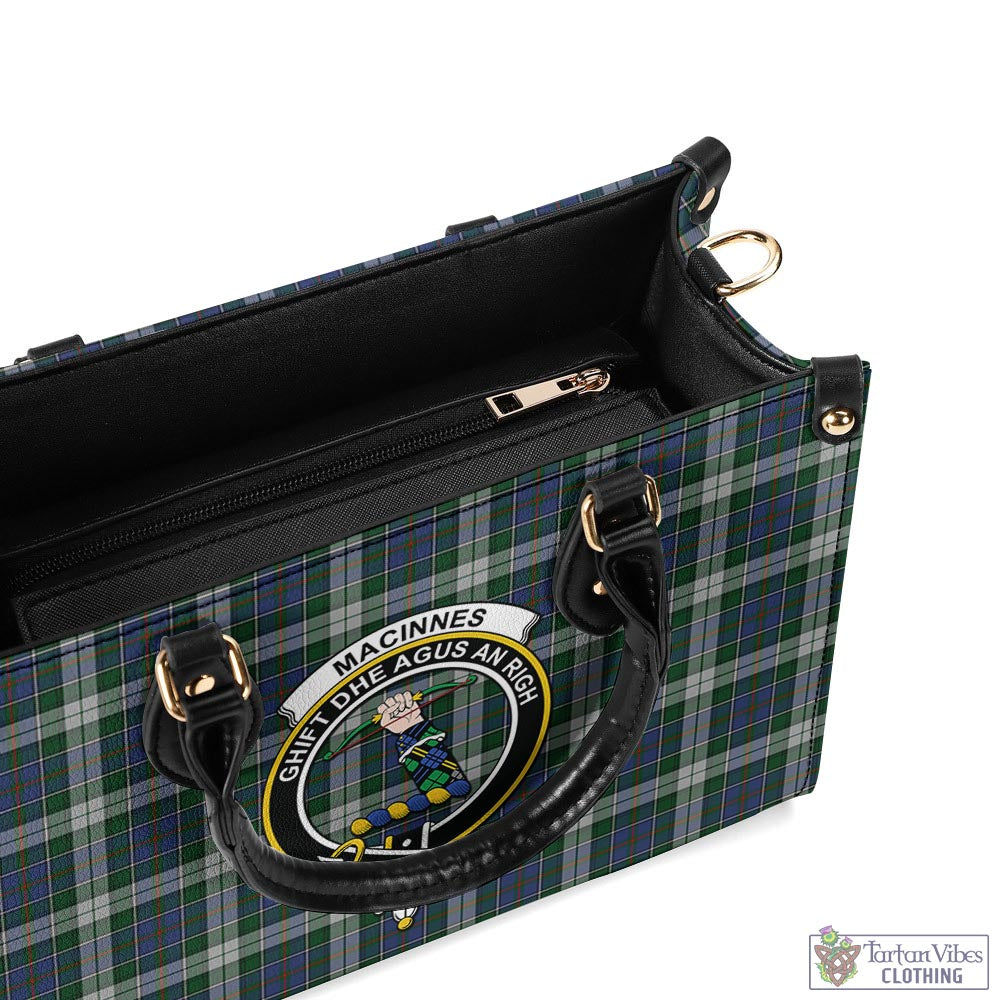 Tartan Vibes Clothing MacInnes Dress Tartan Luxury Leather Handbags with Family Crest