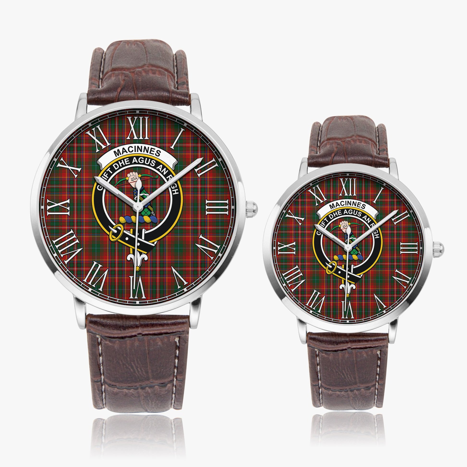 MacInnes Hastie Tartan Family Crest Leather Strap Quartz Watch - Tartanvibesclothing