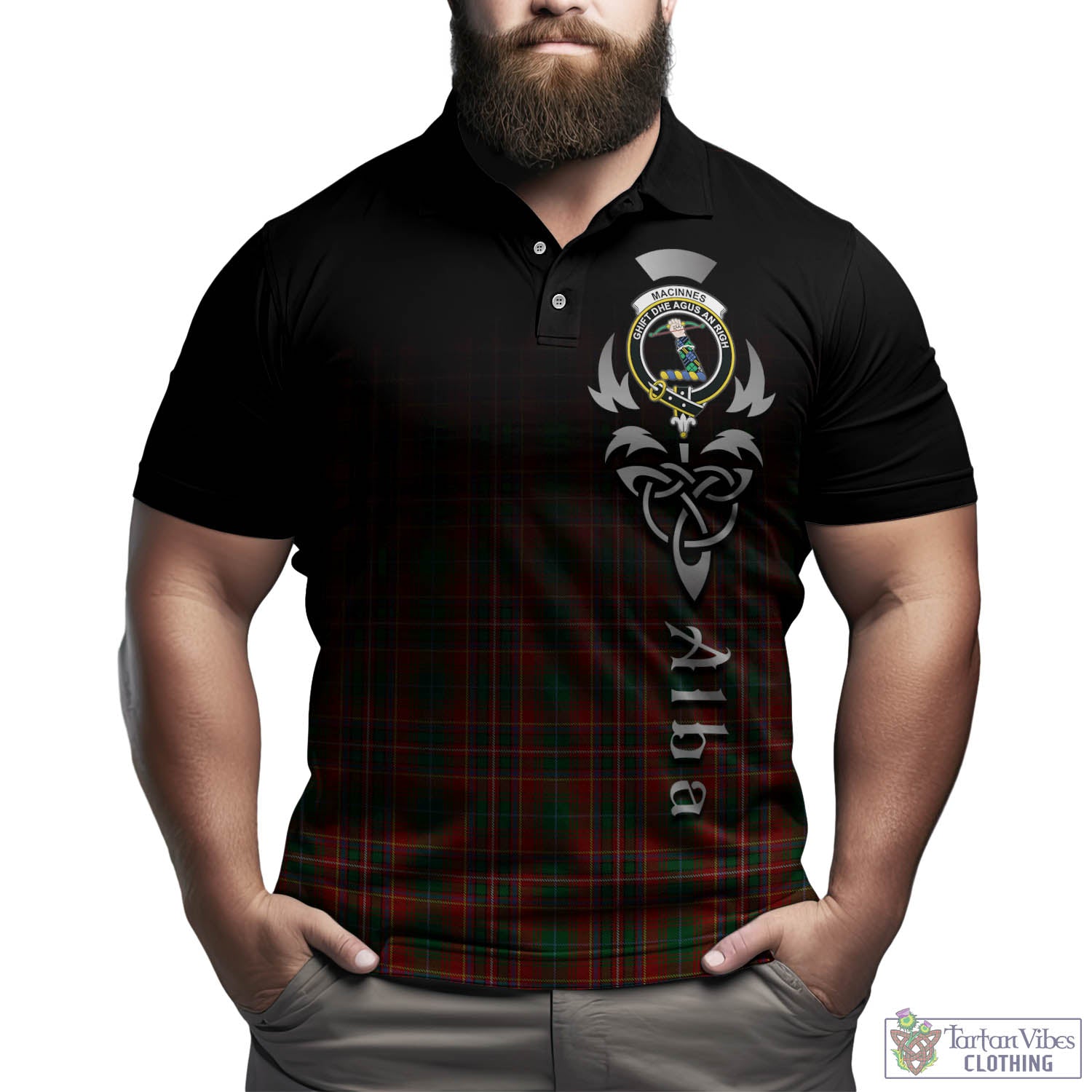 Tartan Vibes Clothing MacInnes Hastie Tartan Polo Shirt Featuring Alba Gu Brath Family Crest Celtic Inspired