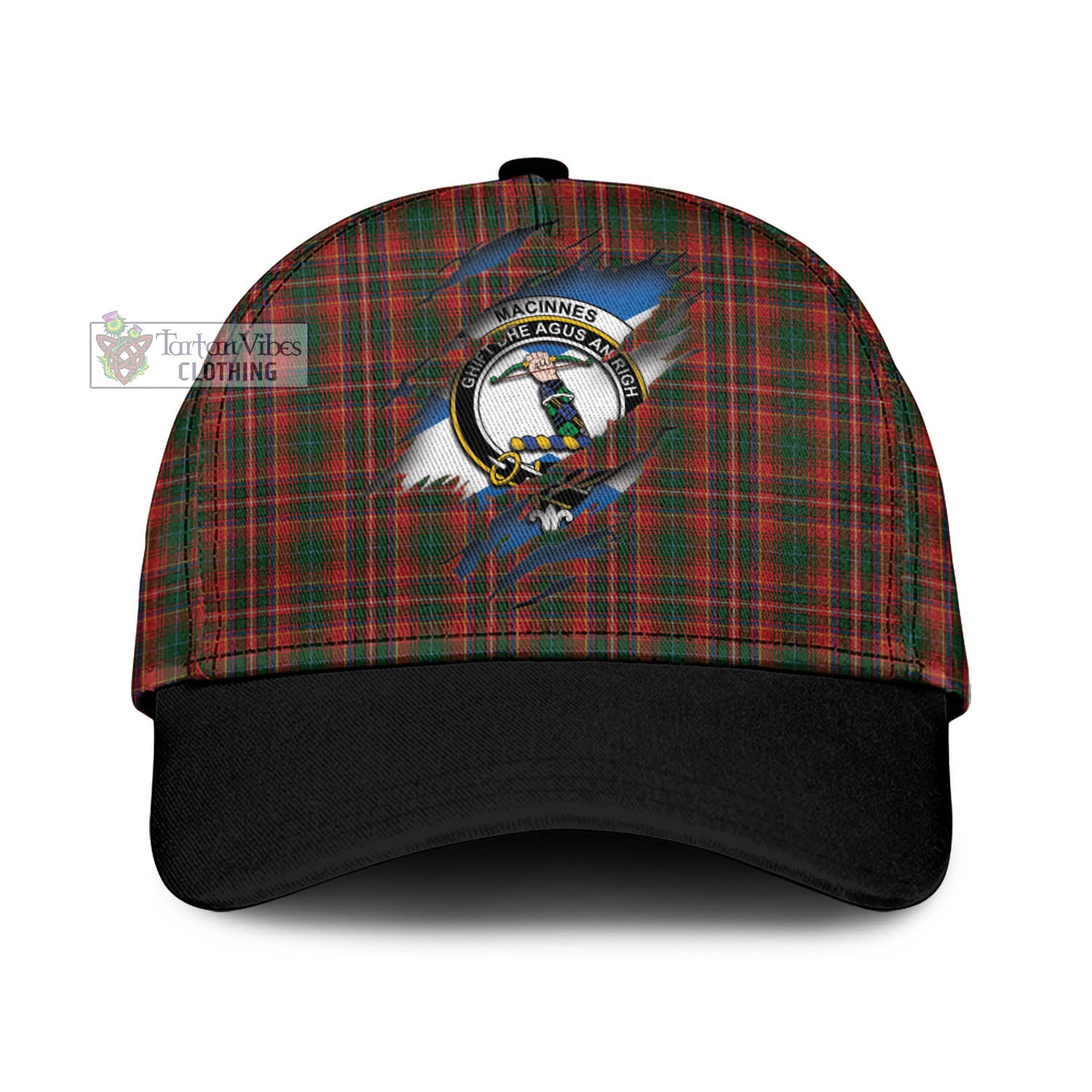 Tartan Vibes Clothing MacInnes Hastie Tartan Classic Cap with Family Crest In Me Style