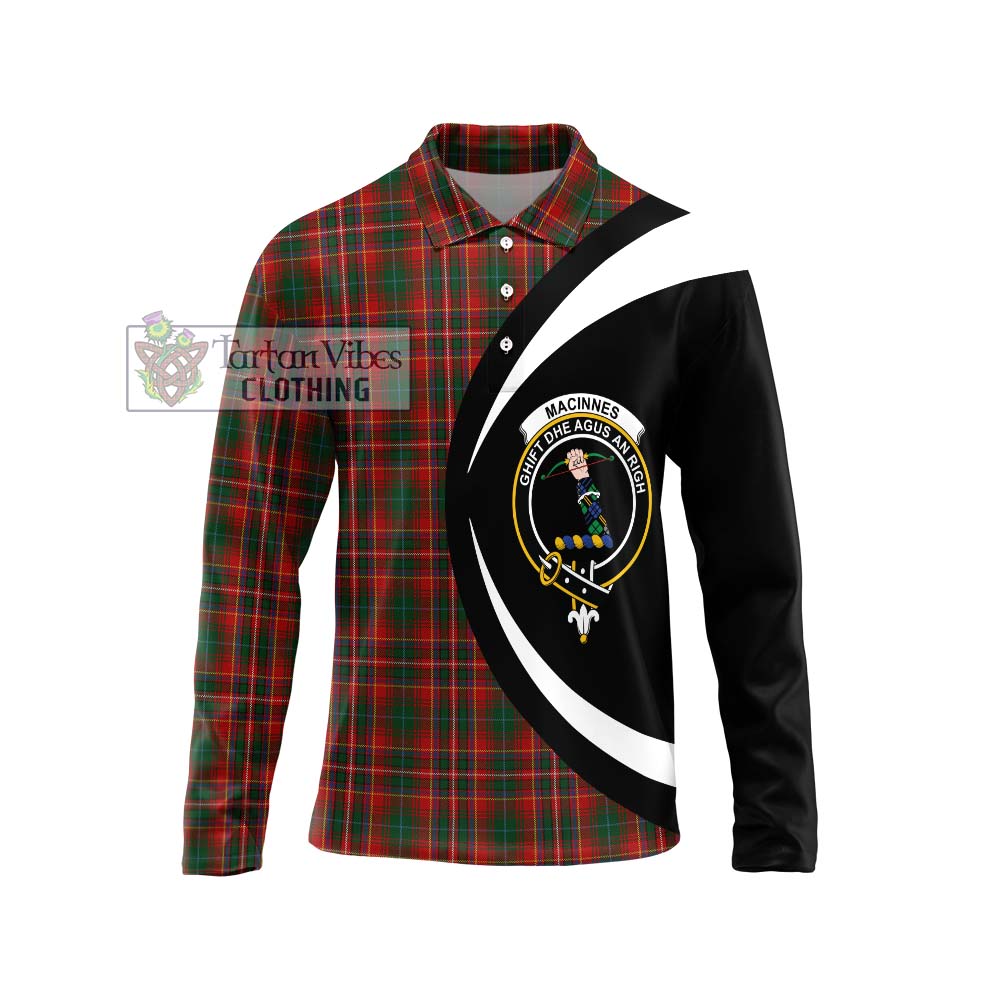 MacInnes Hastie Tartan Long Sleeve Polo Shirt with Family Crest Circle Style Unisex - Tartan Vibes Clothing