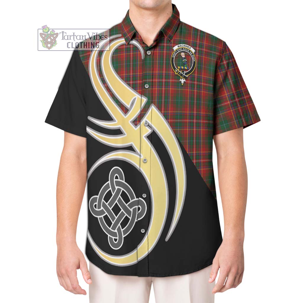 MacInnes Hastie Tartan Short Sleeve Button Shirt with Family Crest and Celtic Symbol Style Kid - Tartan Vibes Clothing