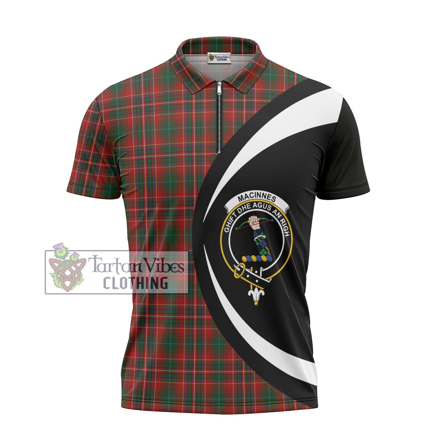 Tartan Vibes Clothing MacInnes Hastie Tartan Zipper Polo Shirt with Family Crest Circle Style