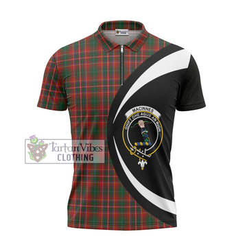 MacInnes Hastie Tartan Zipper Polo Shirt with Family Crest Circle Style