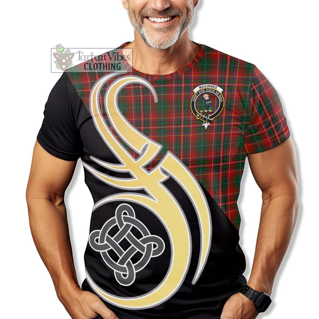 Tartan Vibes Clothing MacInnes Hastie Tartan T-Shirt with Family Crest and Celtic Symbol Style