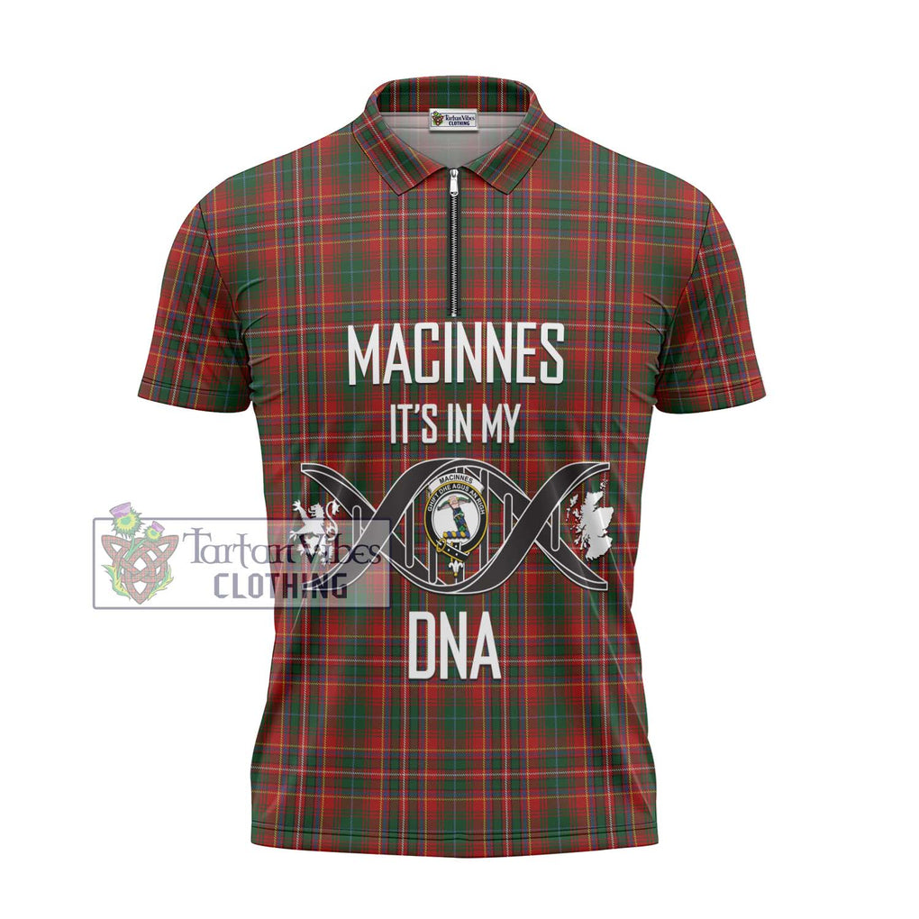 MacInnes Hastie Tartan Zipper Polo Shirt with Family Crest DNA In Me Style - Tartanvibesclothing Shop