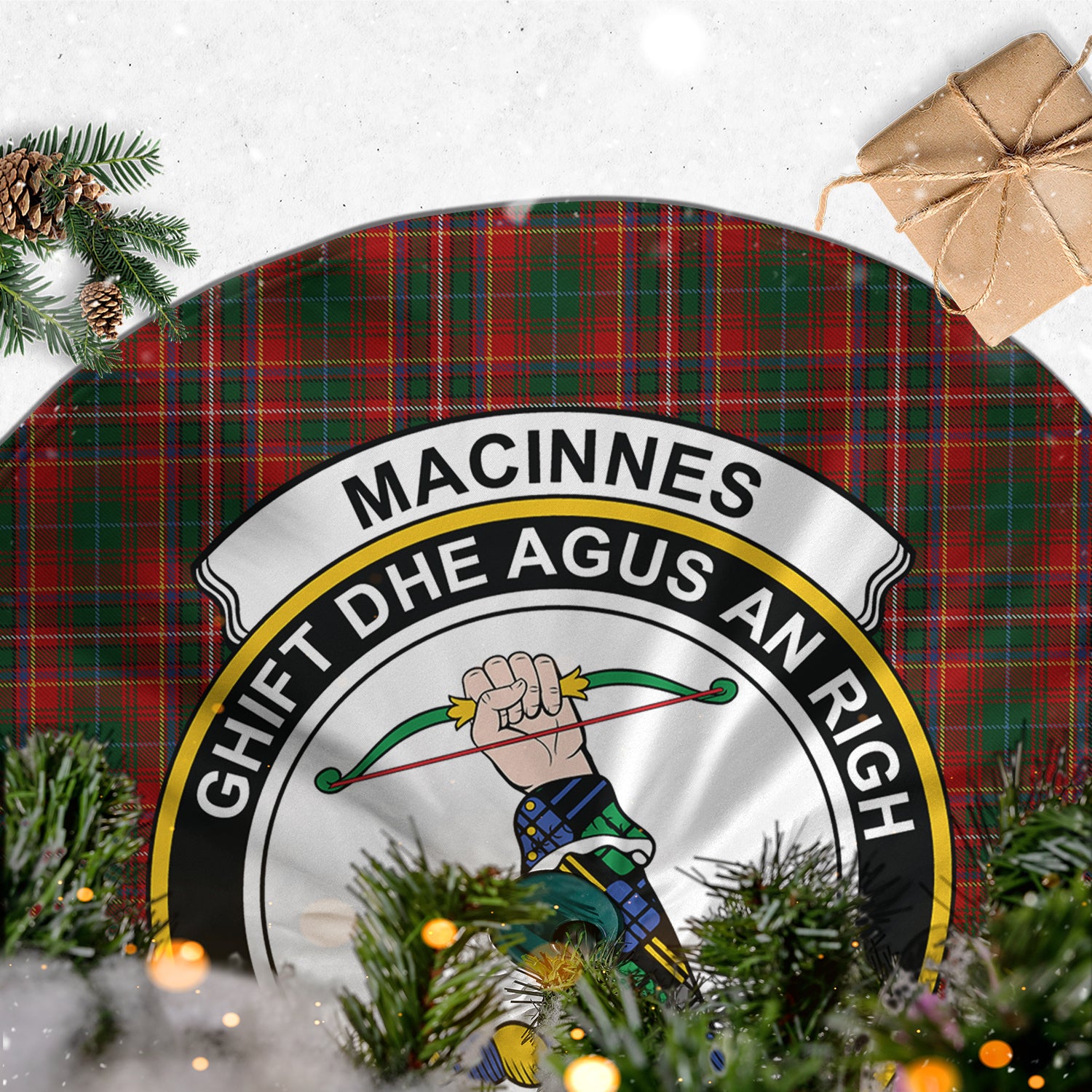 MacInnes Hastie Tartan Christmas Tree Skirt with Family Crest - Tartanvibesclothing