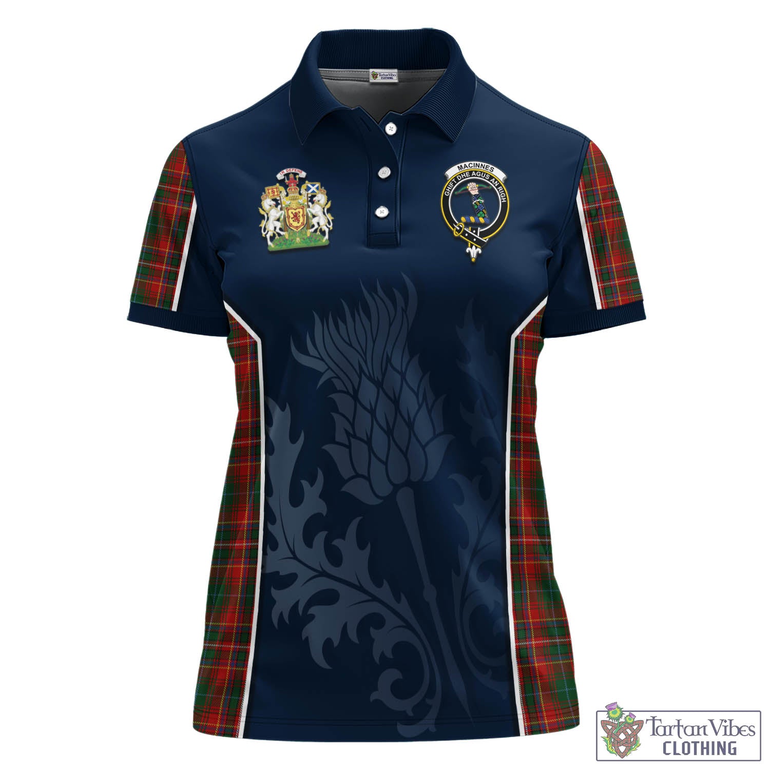 Tartan Vibes Clothing MacInnes Hastie Tartan Women's Polo Shirt with Family Crest and Scottish Thistle Vibes Sport Style