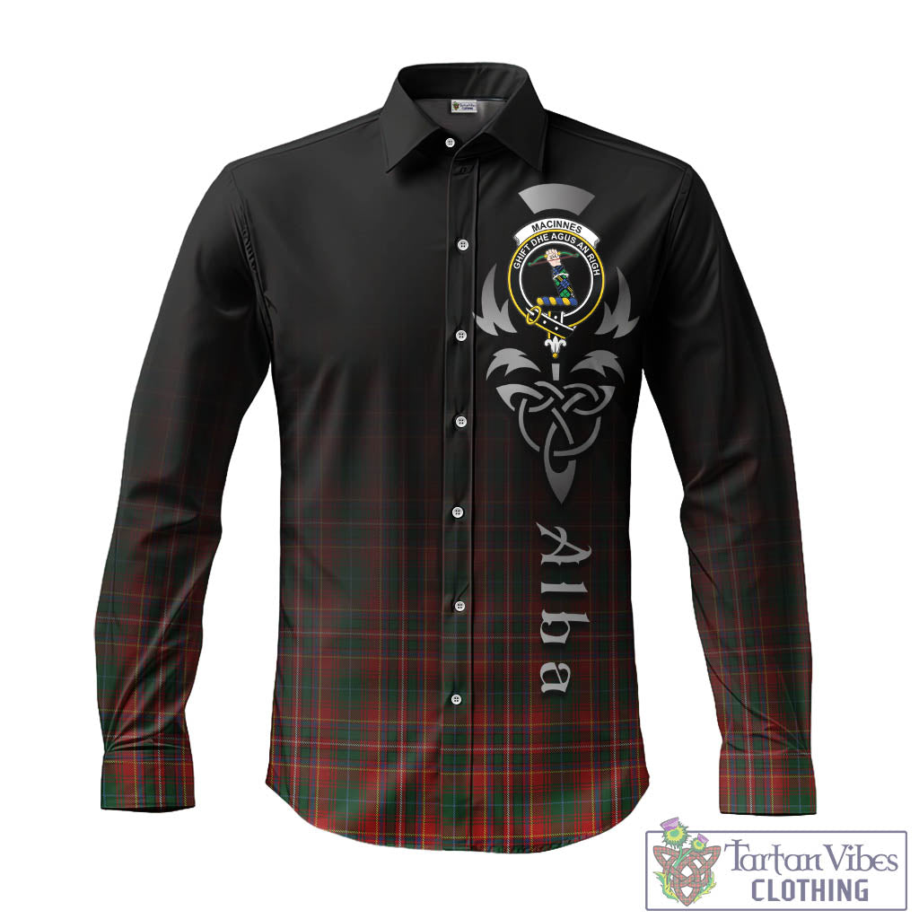 Tartan Vibes Clothing MacInnes Hastie Tartan Long Sleeve Button Up Featuring Alba Gu Brath Family Crest Celtic Inspired