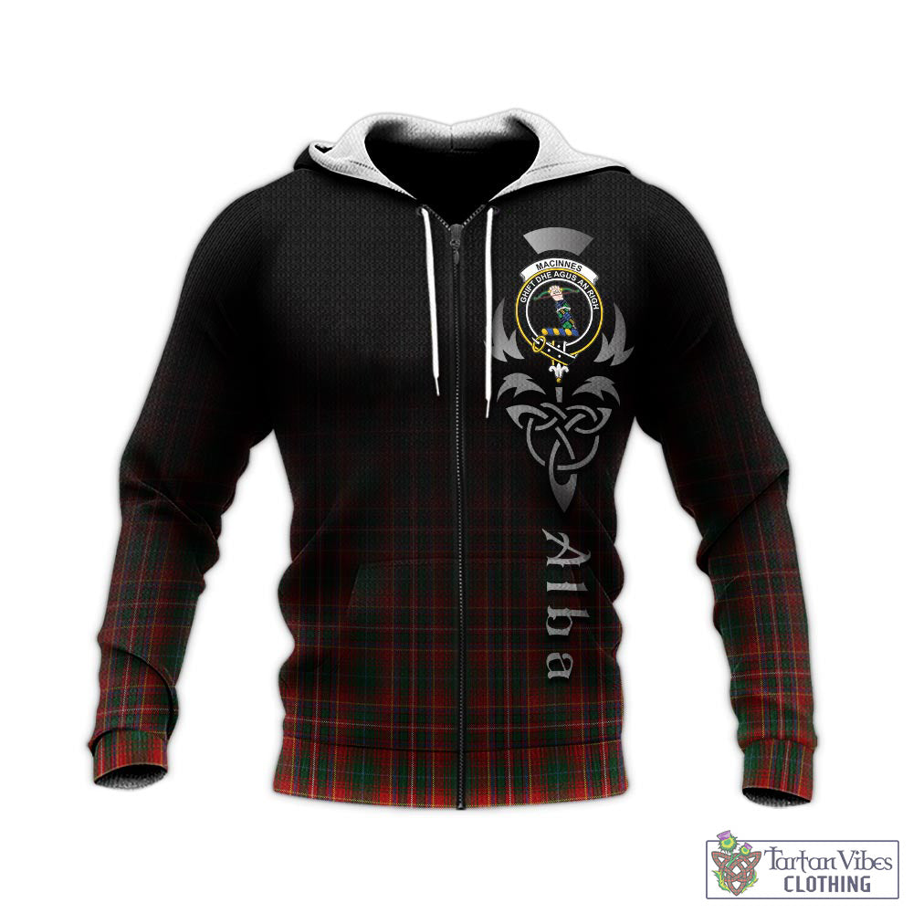 Tartan Vibes Clothing MacInnes Hastie Tartan Knitted Hoodie Featuring Alba Gu Brath Family Crest Celtic Inspired