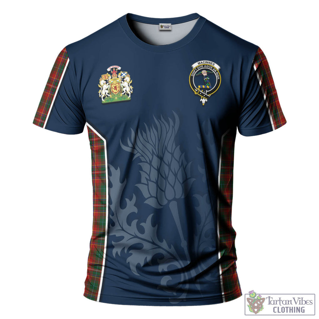 Tartan Vibes Clothing MacInnes Hastie Tartan T-Shirt with Family Crest and Scottish Thistle Vibes Sport Style