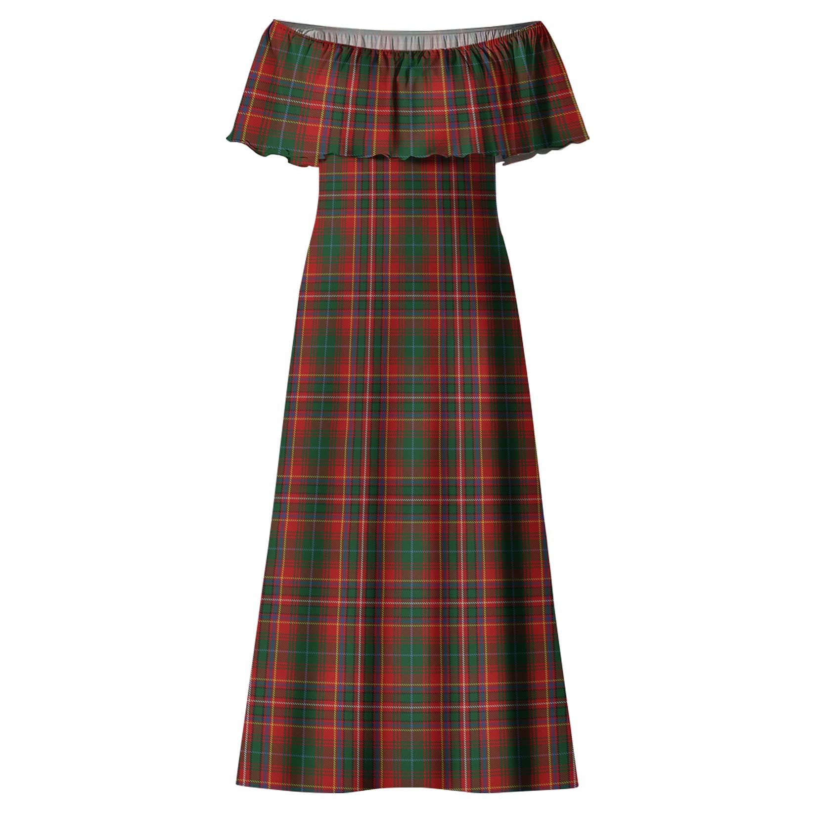 MacInnes Hastie Tartan Off Shoulder Long Dress - Tartanvibesclothing