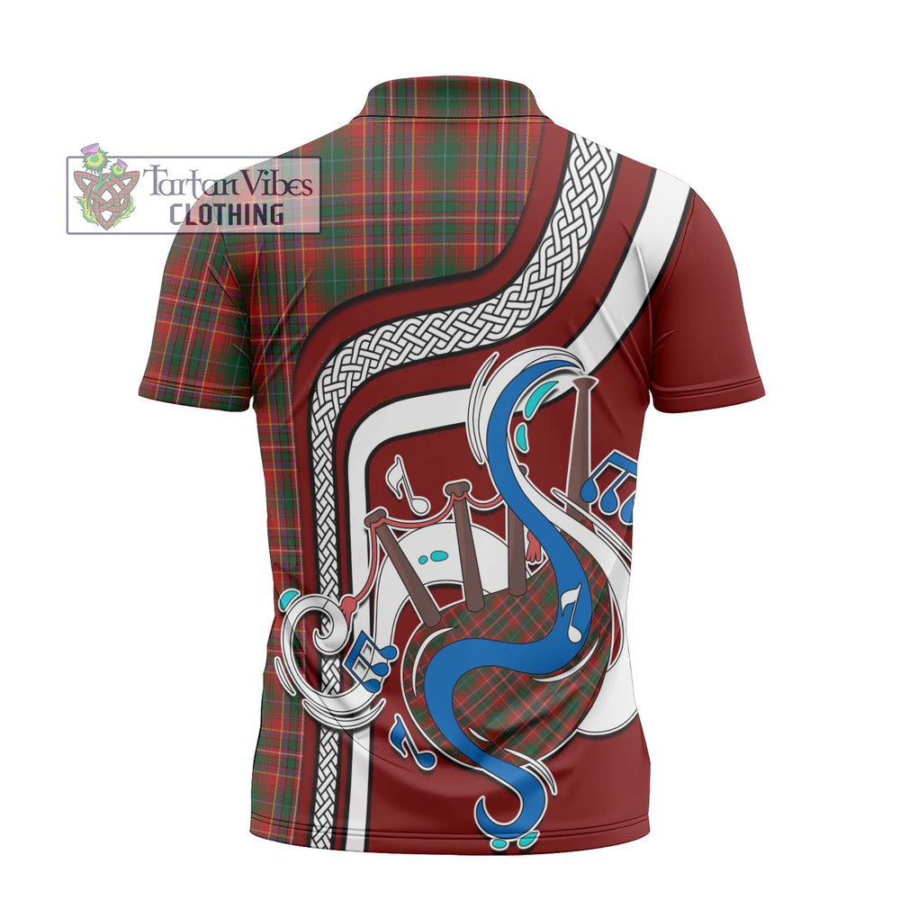 MacInnes Hastie Tartan Zipper Polo Shirt with Epic Bagpipe Style - Tartanvibesclothing Shop