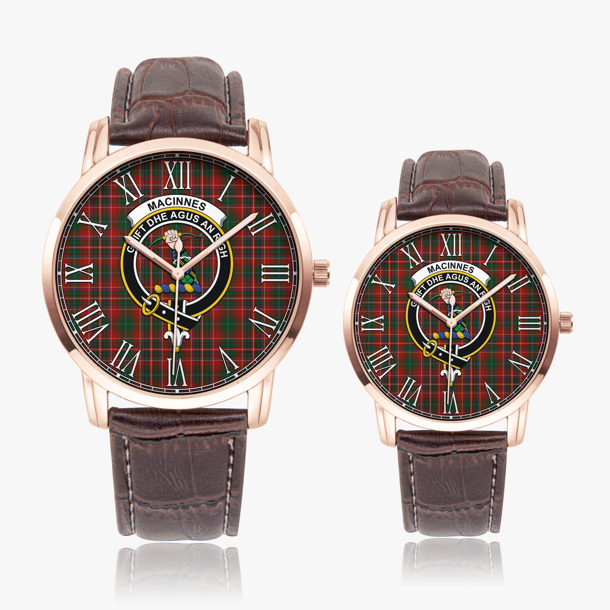 MacInnes Hastie Tartan Family Crest Leather Strap Quartz Watch - Tartanvibesclothing