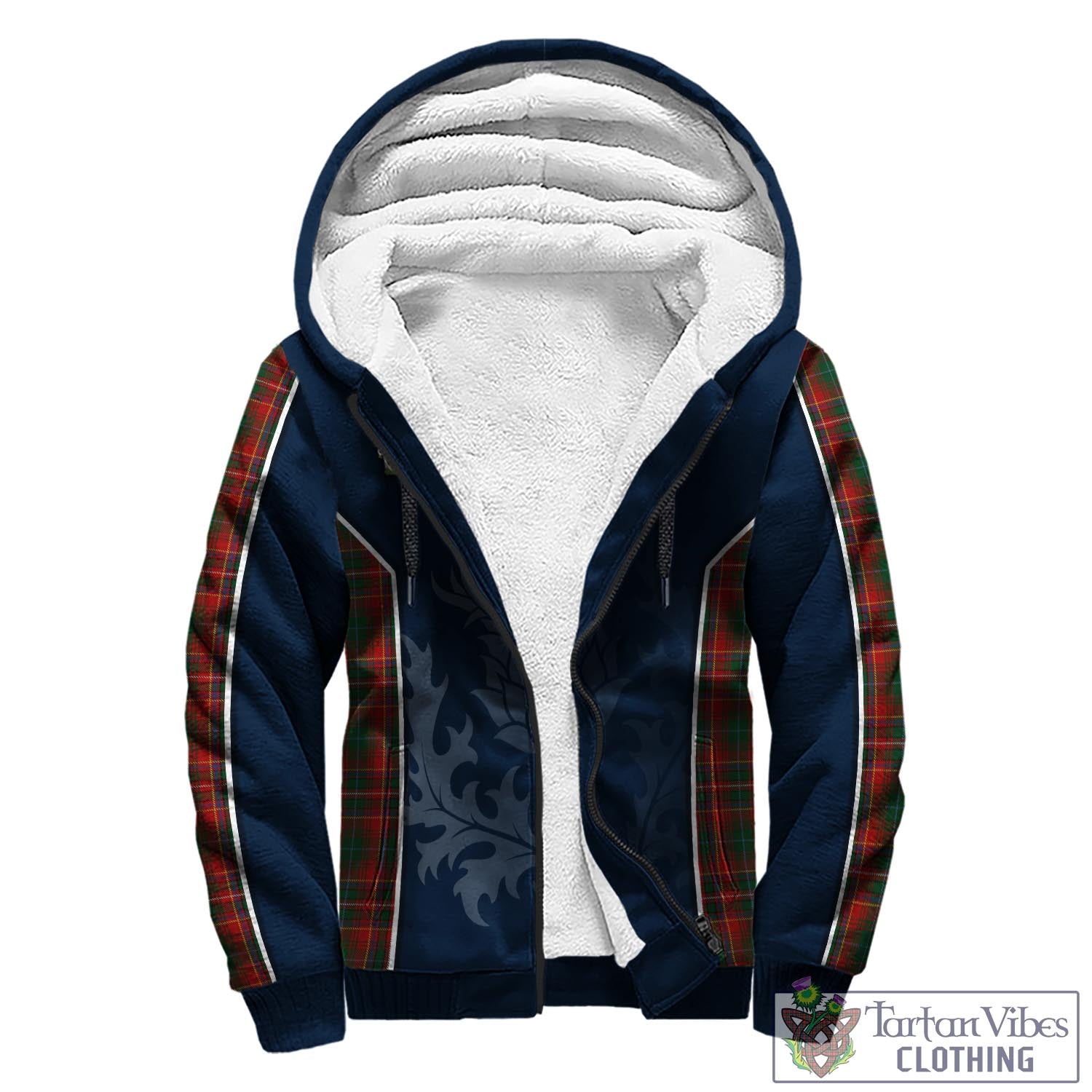 Tartan Vibes Clothing MacInnes Hastie Tartan Sherpa Hoodie with Family Crest and Scottish Thistle Vibes Sport Style