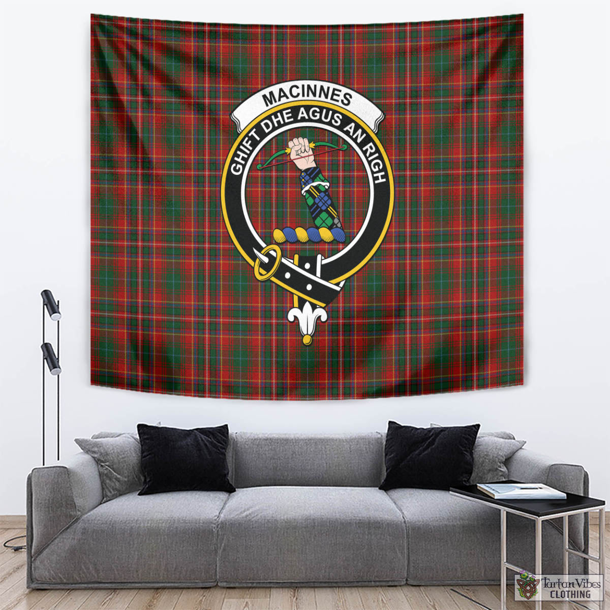 Tartan Vibes Clothing MacInnes Hastie Tartan Tapestry Wall Hanging and Home Decor for Room with Family Crest