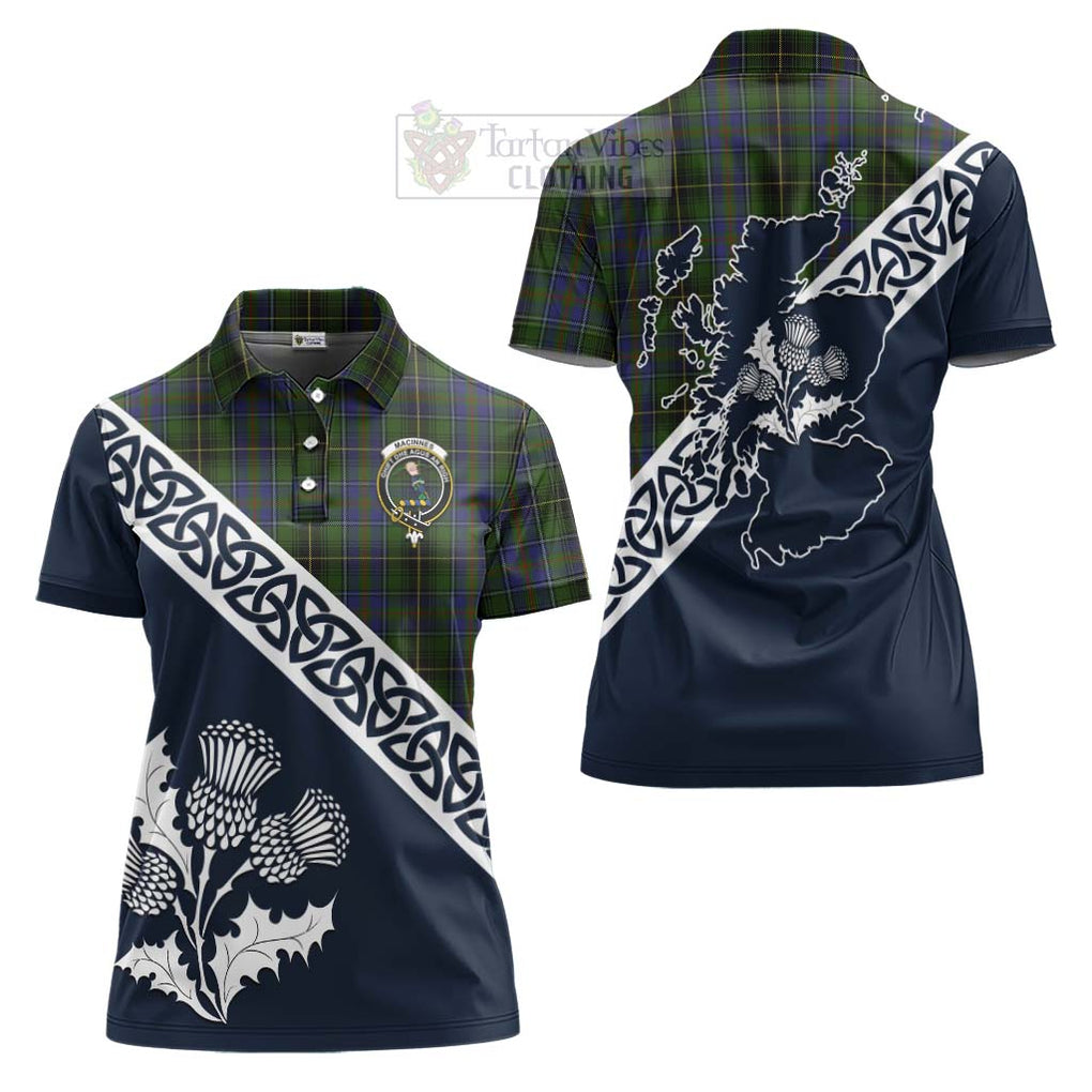 Tartan Vibes Clothing MacInnes (McInnes) Tartan Women's Polo Shirt Featuring Thistle and Scotland Map