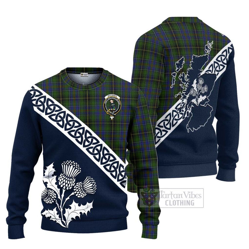 Tartan Vibes Clothing MacInnes (McInnes) Tartan Knitted Sweater Featuring Thistle and Scotland Map