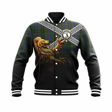 MacInnes (McInnes) Crest Tartan Baseball Jacket with Golden Lion Emblem Celtic Style Unisex - Tartan Vibes Clothing
