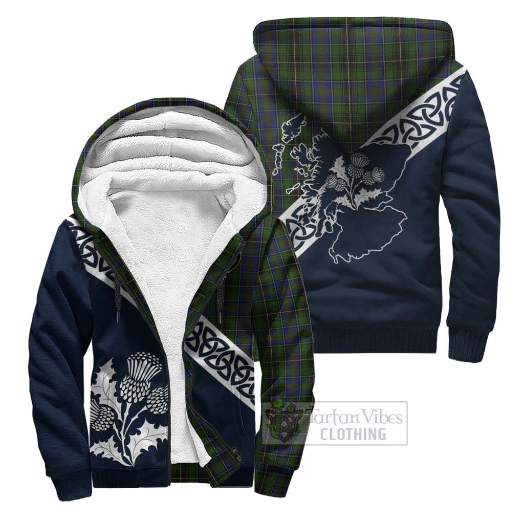 Tartan Vibes Clothing MacInnes (McInnes) Tartan Sherpa Hoodie Featuring Thistle and Scotland Map