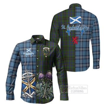 MacInnes (McInnes) Tartan Long Sleeve Button Shirt Happy St. Andrew's Day Half Tartan Style