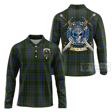 MacInnes (McInnes) Tartan Long Sleeve Polo Shirt with Family Crest Celtic Skull Style