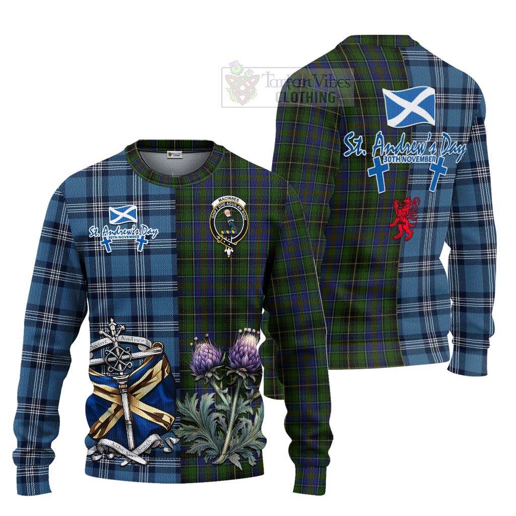 Tartan Vibes Clothing MacInnes (McInnes) Tartan Knitted Sweater Happy St. Andrew's Day Half Tartan Style