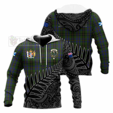 MacInnes (McInnes) Crest Tartan Knitted Hoodie with New Zealand Silver Fern Half Style