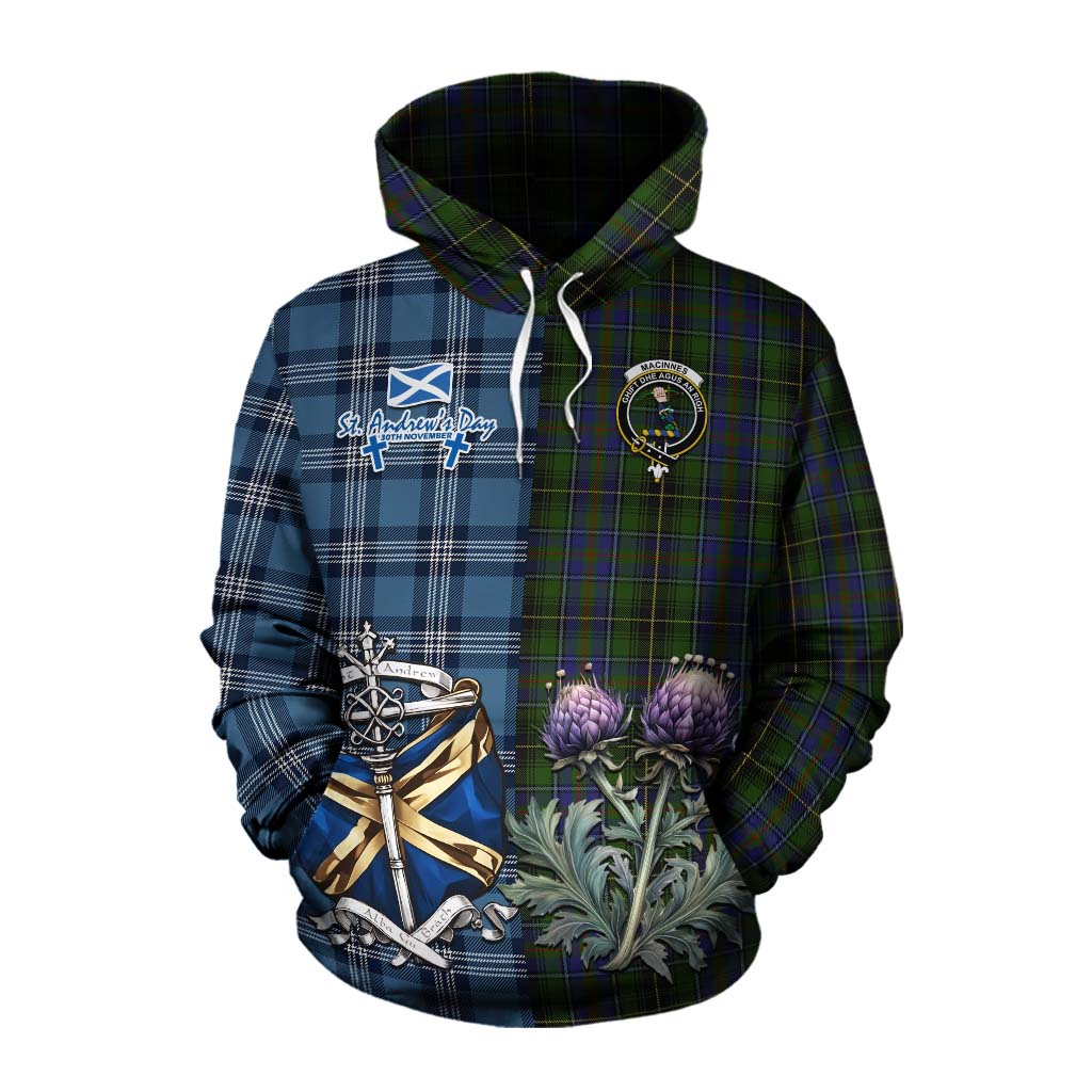 Tartan Vibes Clothing MacInnes (McInnes) Tartan Cotton Hoodie Happy St. Andrew's Day Half Tartan Style