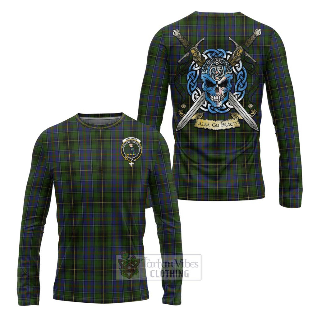 Tartan Vibes Clothing MacInnes (McInnes) Tartan Long Sleeve T-Shirt with Family Crest Celtic Skull Style